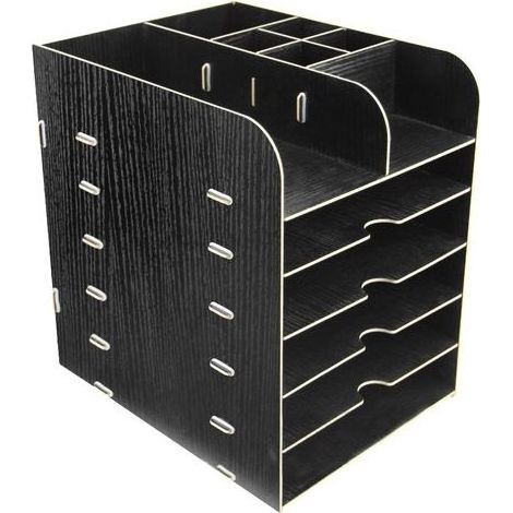 Organizador de Escritorio Porta-Revistas Organizador de Mesa de Madera Bandeja para Cartas con 6 Estantes Soporte de Almacenamiento Portabolígrafos Archivador de Brochas Cosméticas Bandeja para Docume (1/5)