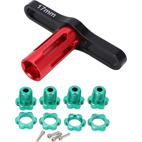 Satz mit 4 x 17 mm Sechskantmuttern mit Vielzahnung für Traxxas Summit EREVO 1/10 Radnaben, inklusive Ausbauwerkzeug (Grün) (1/5)