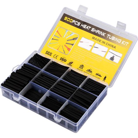 Lot de 900 tubes thermorétractables, connecteurs thermorétractables étanches, tubes thermorétractables noirs, connecteurs thermorétractables de différentes tailles pour l'isolation électrique et la ré