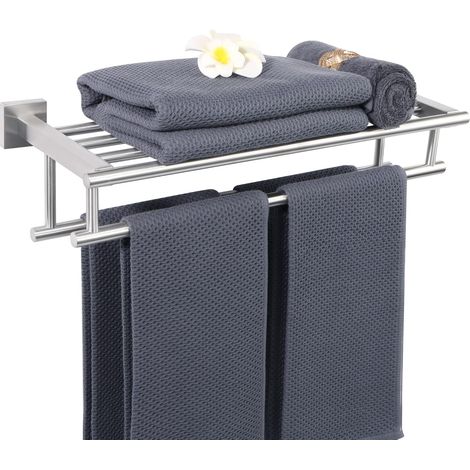 Double Barre Porte Serviette Mural de Salle de Bain, Support Serviette avec Étagère en Acier Inoxydable pour Cuisine Toilette, Longueur 50CM Brossé, EGZ8050-LS (1/5)