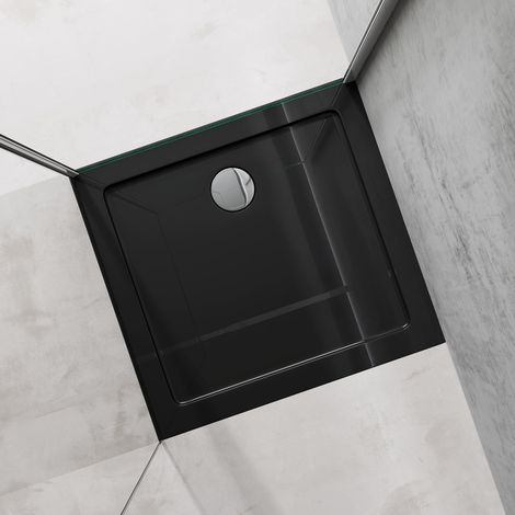 doporro Piatto Doccia Rettangolare in Acrilico Rinforzato, Ultrasottile 4 cm, Installazione da Appoggio o Filo Pavimento, Piletta di Scarico Inclusa (AL01) Nero Lucido 75x80 cm - Faro2 (1/5)