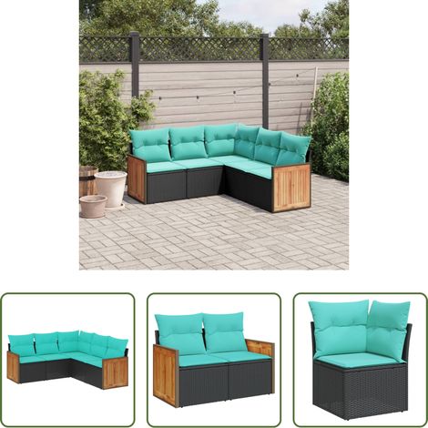 Gartenmöbel - 5-teiliges Gartensofa-Set mit Kissen, schwarzes Polyrattan (1/5)