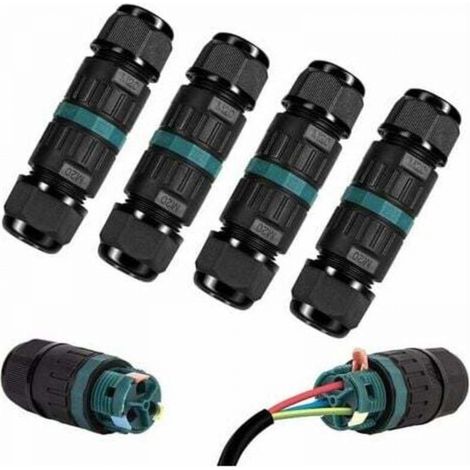 Boîte de jonction étanche IP68 - Lot de 4 connecteurs extérieurs à 2 voies Boîte de jonction externe étanche adaptée aux fiches de fil de terre Ø9-12 mm (1/5)