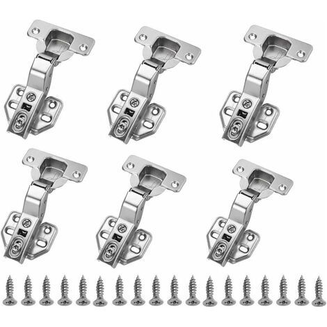 Charnières à insertion à 110° de 35 mm sans amortisseur pour portes de placard et couvercles de cuisine - Lot de 6 - Argent (1/5)