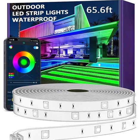 20m IP67 Smart Outdoor LED Strip Light Sync with Music App Control Wall Mount RGB Waterproof for Balcony, Garden, Bedroom, Christmas and Halloween (1/5)