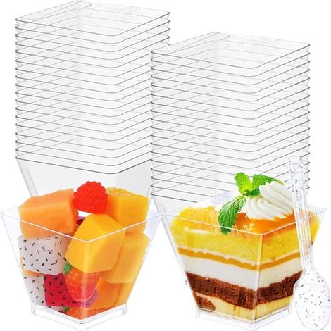 50 pièces Tasses à dessert, 60 ml, réutilisables en PP alimentaire, pour mousse, pudding et verrines (1/5)