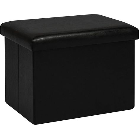 Tabouret de Rangement Pliable en Cuir synthétique rectangulaire avec Espace de Rangement pour Salon, Couloir, Chambre à Coucher, 42 x 32 x 32 cm, Noir (1/5)