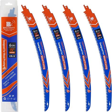 Lot de 4 lames de scie sabre avec dents japonaises 380 mm - Bord arqué - Pour bois 380 mm - 6 TPI - Pour tailler les arbres, couper le bois (1/5)
