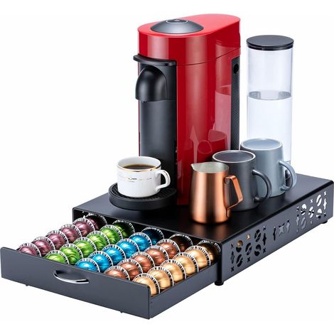 Support de capsules pour Nespresso Vertuo - Organiseur de capsules - Design de bar à café et support pour machine à café - Métal noir (capacité de 50 capsules)