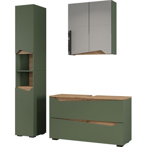 Juego de muebles de baño de 3 piezas Marelle, Verde/Roble artesanal, 3 partes, Vicco (1/5)