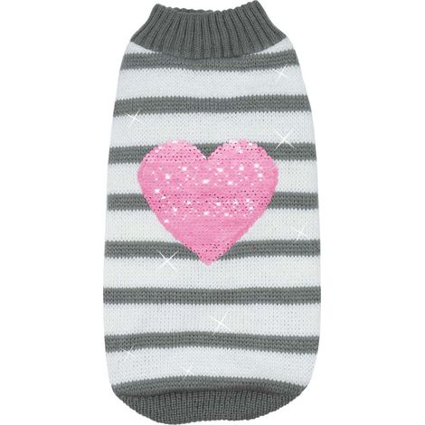 Maglioncino con cuore in pailletes modello Pullove per cani: XXS - bianco/rosa