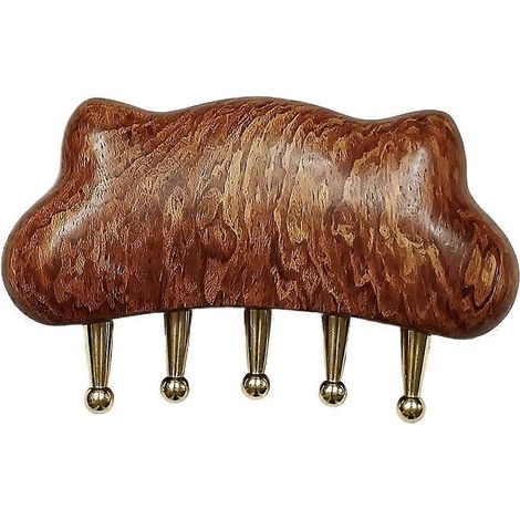 Peigne de massage du cuir chevelu en bois de santal avec embouts en cuivre - Gratte-tête ergonomique pour la relaxation (1/5)