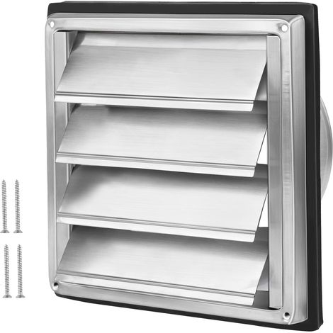 Lntyq Grille de ventilation 150mm, Clapet anti-retour Grille de protection contre les intempéries en acier inoxydable avec lamelles mobiles, Grille à lamelles Grille hotte aspirante Ø150mm