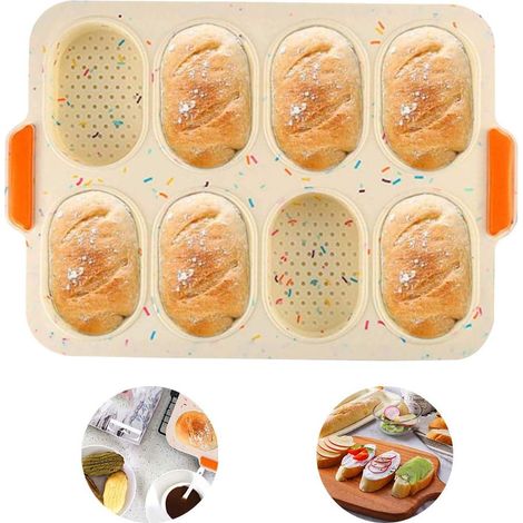 MINKUROW Teglia Da Forno Mini Baguette, Teglia Per Pane Croccante, Teglia Antiaderente Forata A 8 Fori Per Cuocere Pane Francese E Panini Teglia Croccante (1/5)