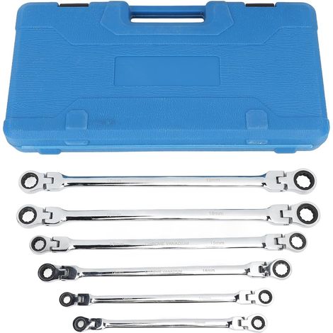 Ensemble de 6 clés à cliquet tête flexible, clé métrique double embout 8 19 mm portée extra longue, en acier CR-V pour l’automobile et les - (1/5)