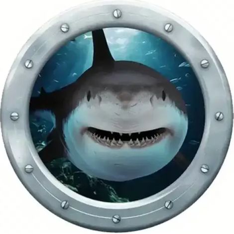 Sticker mural 3D requin dessin animé – Autocollant sous-marin pour salle de bain sur le thème nautique, facile à décoller et à coller pour la décoration intérieure (1/5)