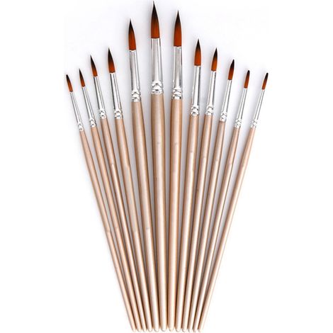 Lot de 12 pinceaux en laine nylon pour aquarelle et acrylique, outils de peinture spéciaux pour artistes (1/5)