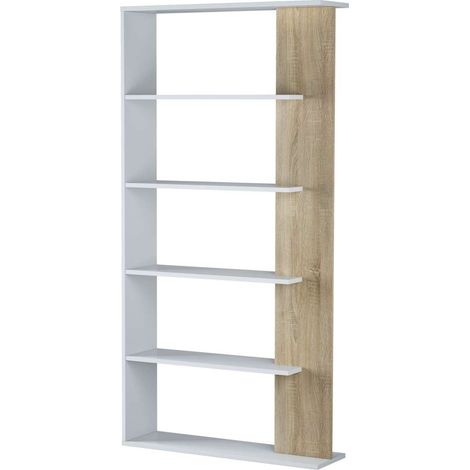 Estantería Alida alta de 5 estantes acabado blanco artic/roble, 180 cm(alto)90 cm(ancho)25 cm(fondo). (1/5)