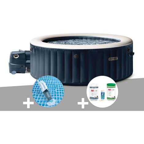 Kit spa gonflable Intex PureSpa Blue Navy rond Bulles 4 places + Aspirateur + Kit de traitement brome