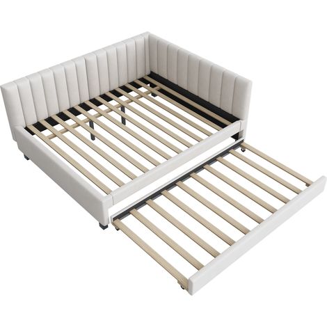 Lit 140x200 cm canapé-lit extensible multifonction sommier velours beige