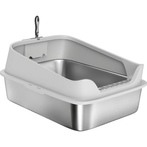 Arenero Gatos Acero Inoxidable XXL Borde Alto Antifugas 70x50x30 cm Gris