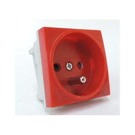 Prise 2P+T 16A simple détrompée rouge RAL3020 format 45x45mm appareillage TerCia IBOCO B45001