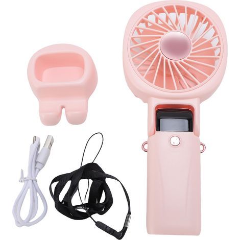 Ventilateur portable avec batterie externe, silencieux et silencieux, à suspendre ou à accrocher, USB, rose, idéal pour les voyages et les activités de plein air. (1/5)
