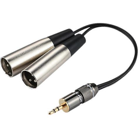 Câble adaptateur audio mâle XLR 3 broches (connecteur métallique 3,5 mm vers boîtier en aluminium), longueur totale : env. 25 cm (1/3)