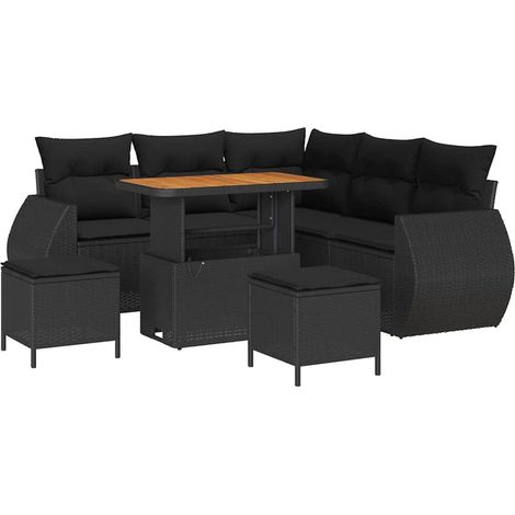 Conjunto de sofá de jardín 8 uds. 7-Número de plazas Negro vidaXL (1/5)