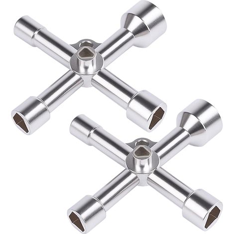 Set 2 clés triangle multifonctions 5 dimensions - Pour électricité, gaz, eau, pompier - Clé universelle compteur poubelle - Zinc (1/5)