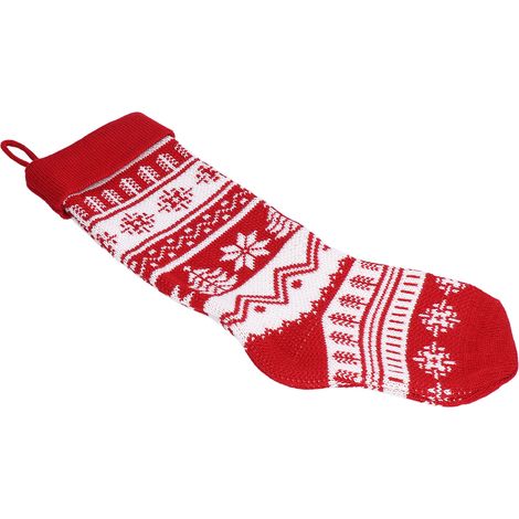 Großer, gestrickter Weihnachtsstrumpf mit einer Tüte Süßigkeiten, eine bezaubernde Weihnachtsdekoration zum Aufhängen am Baum (1/5)