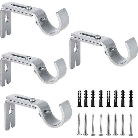 4Pcs Support Mural Réglable pour Tringle à Rideau Fixations en Acier Inoxydable pour Barre à Rideaux avec Vis de Fixation - Argent (1/4)