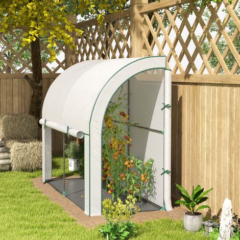 Serre murale, abri pour plantes accessible, bâche en plastique, 300 x 80 x 157 cm, blanche (1/5)