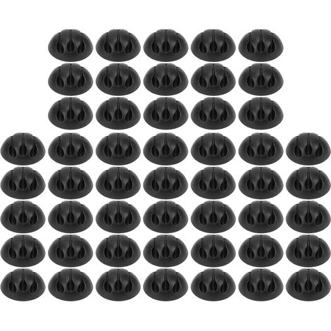 50pcs Cable Clip 3 Hole Silica Gel Anti‑Corrosion Black Adhesive Wire Management Holder (1/5)