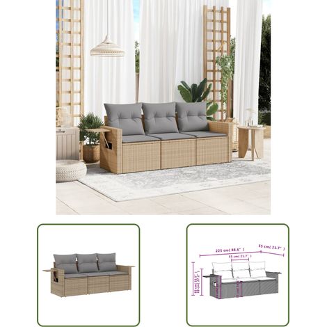 The Living Store 3-tlg. Garten-Sofagarnitur mit Kissen Beige Poly Rattan - Gartenmöbel - Outdoor Möbel - Rattan Gartenset - Lounge Set - Sofasitzgruppe (1/3)