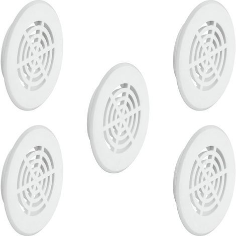 Lot de 5 grilles de ventilation ronde 35mm – Plastique blanc – Hauteur 8mm – Circulation d'air efficace – Installation facile avec mastic silicone (1/5)