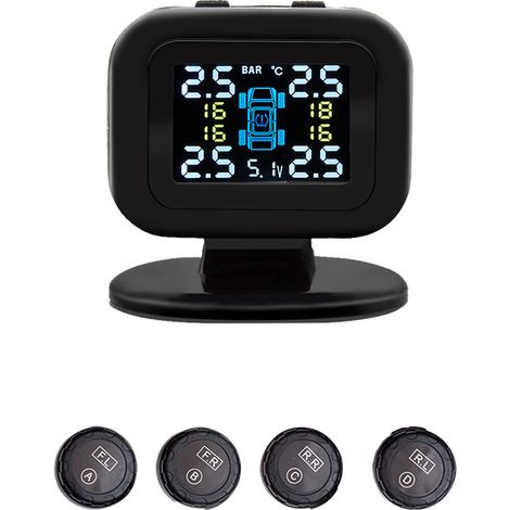 Système de surveillance de la pression des pneus de voiture, détecteur de moniteur USB avec 4 capteurs externes, Port de fonction d'alarme. (1/5)