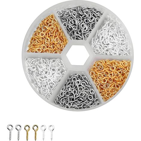 600 mini vis et anneaux, petits clous en fer 5 x 10 mm, parfaits pour suspendre des bijoux, réaliser des projets de bricolage et créer des poupées. (1/5)