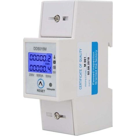 Contatore di energia monofase, DDS015M, contatore di energia in wattora, contatore digitale kWh per montaggio su guida DIN, display retroilluminato, azzerabile, 230V (1/4)