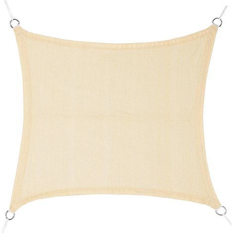 Quadratisches Sonnensegel 3,6x3,6m mit Seil aus Polyethylen mit beigen Edelstahlringen