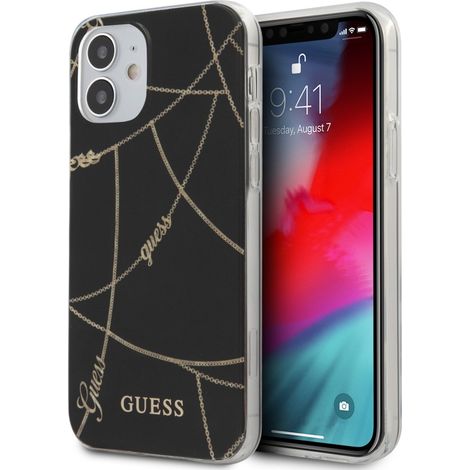 Guess GUHCP12SPCUCHBK iPhone 12 mini 5,4" Schwarz/Schwarz Hartschalenetui Gold Chain Kollektion (1/5)
