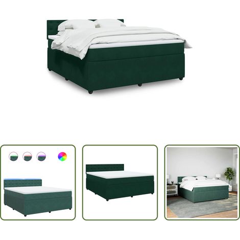 vidaXL Surmatelas -  Sommier à lattes de lit et matelas Vert foncé 180x200cm Velours (1/5)