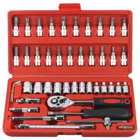 BARKBUSTERS  Kit D'outils à Main de Mécanicien 46pcs, Jeu de Clés à Douille avec étui Jeu de Douilles à Cliquet Multifonctions pour clé à Cliquet 24T pour la Réparation Automatique de (1/4)