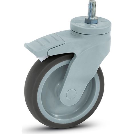 Roulette pivotante freinée - MESO - Plastique gris - 125mm - 100kg - Filetage