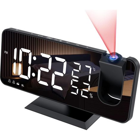 Radio-réveil projecteur, radio-réveil USB, avec double alarme et affichage miroir à 7 LED. (1/5)