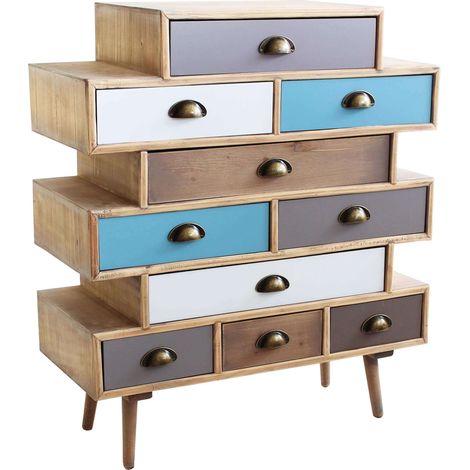 Cassettiera da interno in legno di pino con 10 cassetti colorati 80x36,5xH91,5 cm Valley