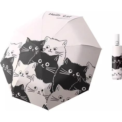 Parapluie automatique, parasol pliant avec motif de chat noir et blanc, parasol pare-soleil (1/3)
