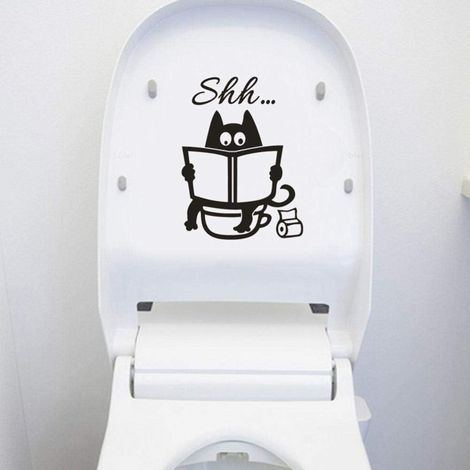 Cute Cartoon Cat Shh Toilet Stickers Bathroom Door Toilet Seat Decals Funny Decoration Vinyl Poster Removable Vinyl Art (1/4)