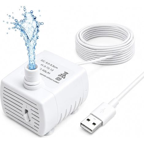 Mini bomba de agua sumergible USB de 5 V, 1-3 W, 180 L/H, ultra silenciosa  Bomba compacta con ventosas, bomba de repuesto para fuente de gatos, caudal ajustable, motor de repuesto para mascotas, acua (1/5)