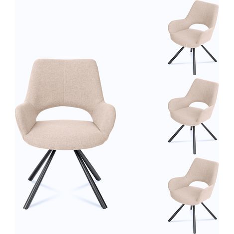 MEUBLES COSY Set of 4 Scandinavian Dining Room Chairs Cross Chair in Beige Fabric